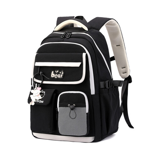 Nylon Book Bag For Daily Use Backpack With Reinforced-Black