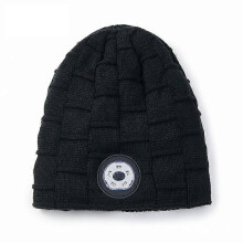 (Black) Bluetooth Beanie Cap with Light, Unisex USB Rechargeable 5 LED Headlight Cap