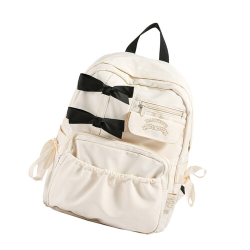 Trendy Daypack Lightweight Book Bag with Bows Practical-White