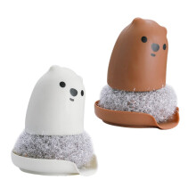 2PCS Cartoon Bear Dish Brush Set with Ergonomic Nonslip Grip, Durable Kitchen Cleaning Brush for Pots and Pans