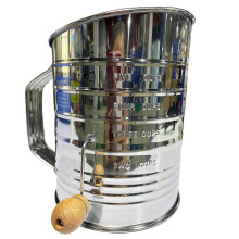 (L) Flour Sifter Semi-automatic Handheld Hand-crank Sieve Stainless Steel Graduated Inclined Mouth Flour