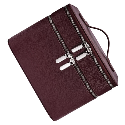 Two Layer Portable Beauty Case With Secure Sections To-Burgundy