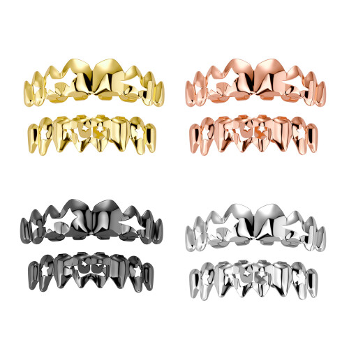 Copper Star Shaped Grillzs With Artistic Cutout Designs-Silver 1