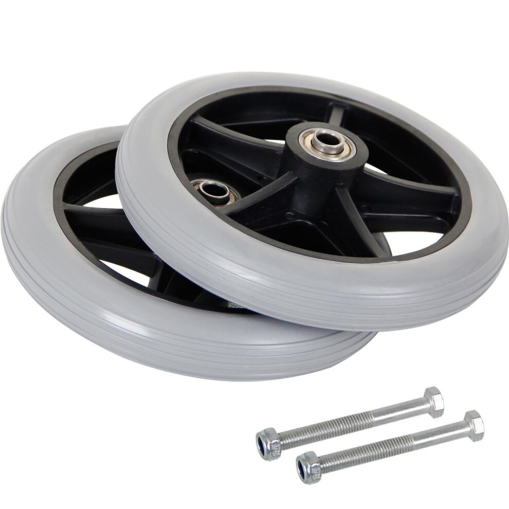 2Pcs 6 Inch Solid Rubber Front Wheelchair Replacement Wheels, 8mm Bearing NonPneumatic Caster for Rollators and Walkers