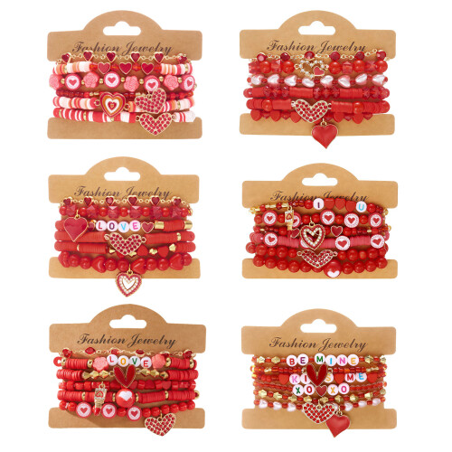 Artistic Heart Pendant Bracelet Set Stackable Beaded-4 1