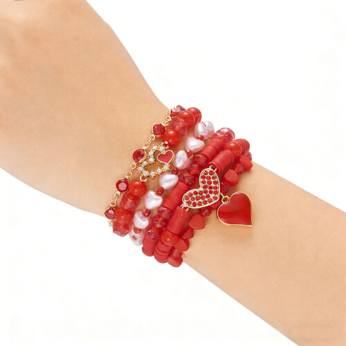 Artistic Heart Pendant Bracelet Set Stackable Beaded-4 2