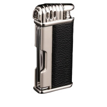 Windproof Refillable Butane Lighter with Durable Metal Body and Leather Grip for Outdoor Camping