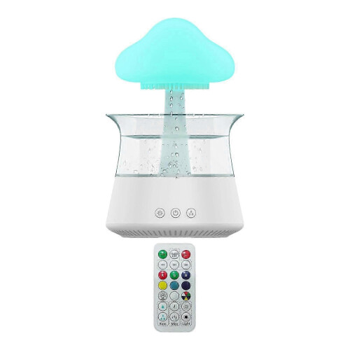 (White Green) Rain Cloud Humidifier Water Drip Colors Night Light Mushroom Lamp Diffuser 1
