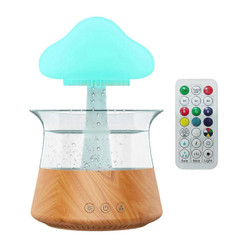 (Grain Green) Rain Cloud Humidifier Water Drip Colors Night Light Mushroom Lamp Diffuser