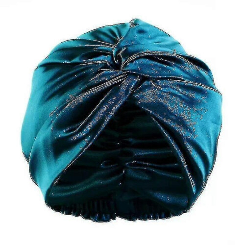 (Peacock Blue) Double Layer Mulberry Silk Sleeping Cap Night Silk Sleep Cap For Women