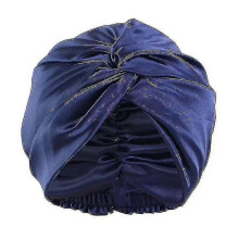 (Dark Blue) Double Layer Mulberry Silk Sleeping Cap Night Silk Sleep Cap For Women