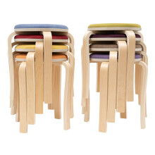 Wooden Stool Set of 8, 18.9 Inch Stackable Round Upholstered Stools for Kitchen and Living Room