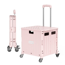 Folding Shopping Cart with Lid 45L Pink, Collapsible Utility Wagon for Groceries Travel, Durable Aluminum Handle
