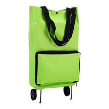 Foldable Oxford Cloth Shopping Trolley with Wheels, Lightweight Large Capacity Green Grocery Cart