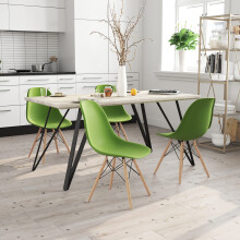 Modern Green Plastic Dining Chair with Stable Wooden Legs, Ergonomic Waterfall Seat, Easy Clean Surface