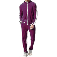 (L, Purple) Men's Velvet Sweatsuit Set, Casual Jacket Pants Tracksuit Set