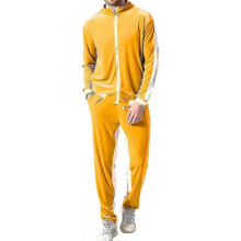 (3XL, Yellow) Men's Velvet Sweatsuit Set, Casual Jacket Pants Tracksuit Set