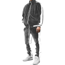 (M, Grey) Men's Velvet Sweatsuit Set, Casual Jacket Pants Tracksuit Set