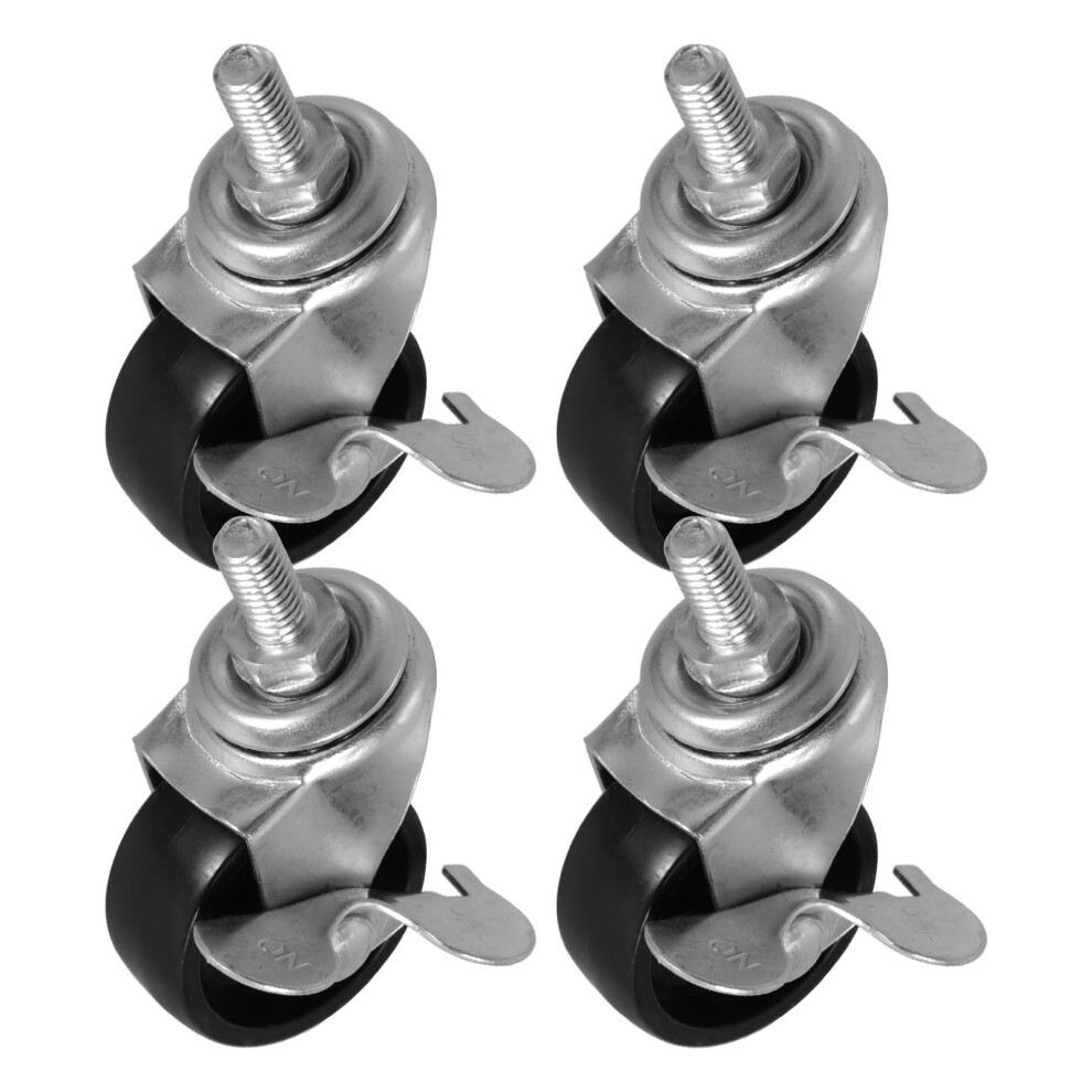 4Pcs 1.5 Inch Black Furniture Caster Wheels With Brakes, Threaded Stem Swivel Chair Replacement Casters For Smooth Quiet Rolling And Floor Protection 9330225455974