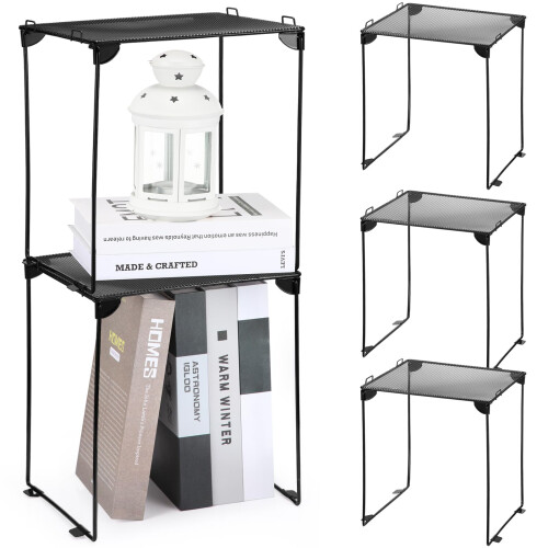 3 Pack Metal Locker Organizer Shelves, Stackable Mesh Storage Rack for School, Office, Dorm