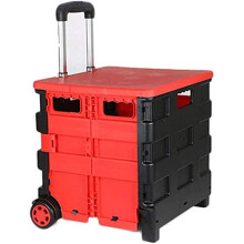 Folding Shopping Trolley with Wheels, Collapsible Hand Cart with Lid Seat and Telescopic Handle for Travel and Grocery
