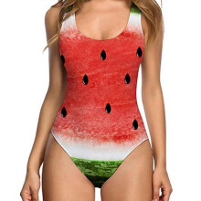 (M, Red) Womens sexy One Piece 3D Fake Bikini Print Funny Swimsuits Bathing Suit Swimwear Beachwear