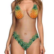 (XL, Yellow) Womens sexy One Piece 3D Fake Bikini Print Funny Swimsuits Bathing Suit Swimwear Beachwear