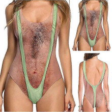 (S, Yellow) Womens sexy One Piece 3D Fake Bikini Print Funny Swimsuits Bathing Suit Swimwear Beachwear