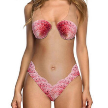 (M, Pink) Womens sexy One Piece 3D Fake Bikini Print Funny Swimsuits Bathing Suit Swimwear Beachwear
