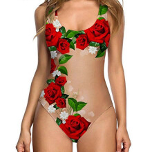 (XL, Red  Green) Womens sexy One Piece 3D Fake Bikini Print Funny Swimsuits Bathing Suit Swimwear Beachwear