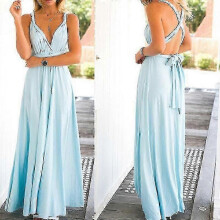(M, light blue) Sexy Women Multiway Wrap Convertible Boho Maxi Club Red Dress Bandage Long Dress Party Bridesmaids Infinity Robe Longue