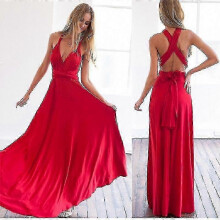 (L, Red) Sexy Women Multiway Wrap Convertible Boho Maxi Club Red Dress Bandage Long Dress Party Bridesmaids Infinity Robe Longue