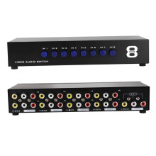 8 Input 1 Output AV Switcher Box with Stereo Audio Sync, Manual Control for CCTV and TV