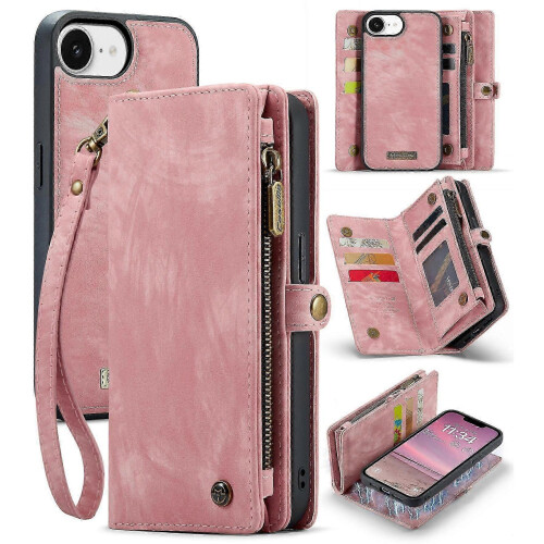 (For iPhone 16e, Pink) CaseMe 008 Detachable Multifunctional Leather Phone Case