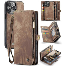 (For iPhone 16 Pro, Brown) CaseMe 008 Detachable Multifunctional Leather Phone Case