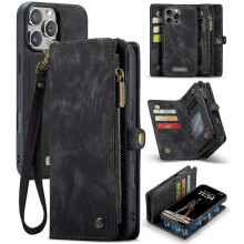 (For iPhone 16 Pro Max, Black) CaseMe 008 Detachable Multifunctional Leather Phone Case
