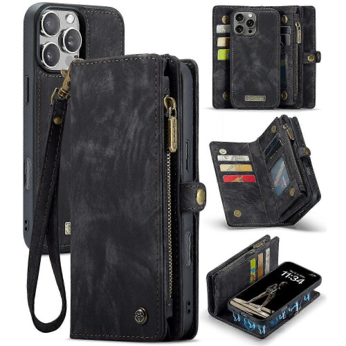 (For iPhone 16 Pro Max, Black) CaseMe 008 Detachable Multifunctional Leather Phone Case
