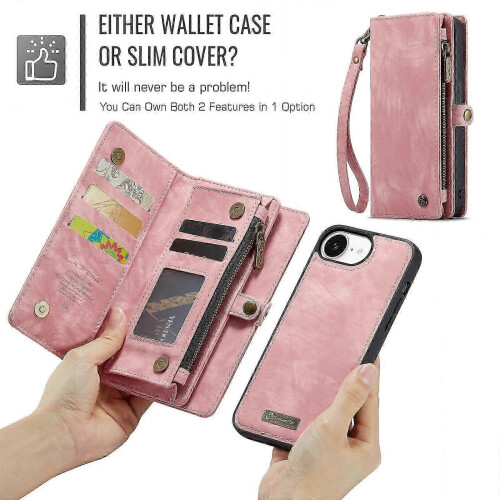 (For iPhone 16e, Pink) CaseMe 008 Detachable Multifunctional Leather Phone Case 2