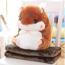 (With Blanket, coffee) Cute Plush Hamster Stuffed Animal Toys With Blanket_z