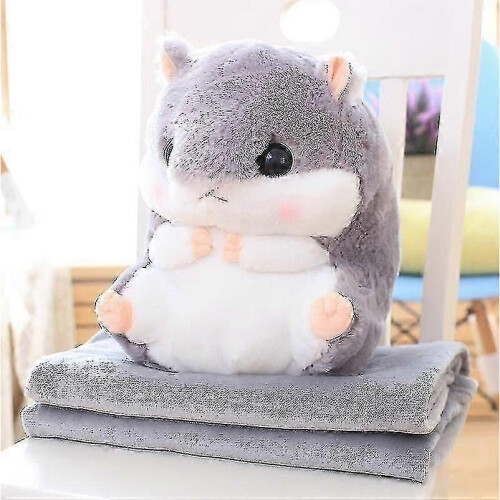 (With Blanket, gray) Cute Plush Hamster Stuffed Animal Toys With Blanket_z