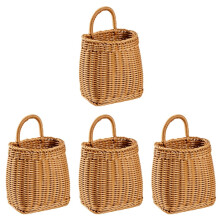 Set of 4 Light Brown Hanging Wall Baskets Wicker Wall Planters Decorative Woven Texture for Kitchen and Bathroom