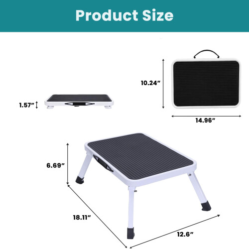 Folding Step Stool for Adults, Heavy Duty Metal 330lbs, Non Slip Wide Platform, Foldable Space Saving Design 1
