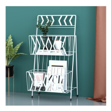 Modern Wrought Iron Bookshelf, White 2 Tier Bookcase with Durable Metal Frame for Living Room Storage