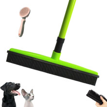 2 in 1 Silicone Pet Hair Removal Broom with Adjustable Handle, Green Carpet Rake for Dog and Cat Hair Cleaning