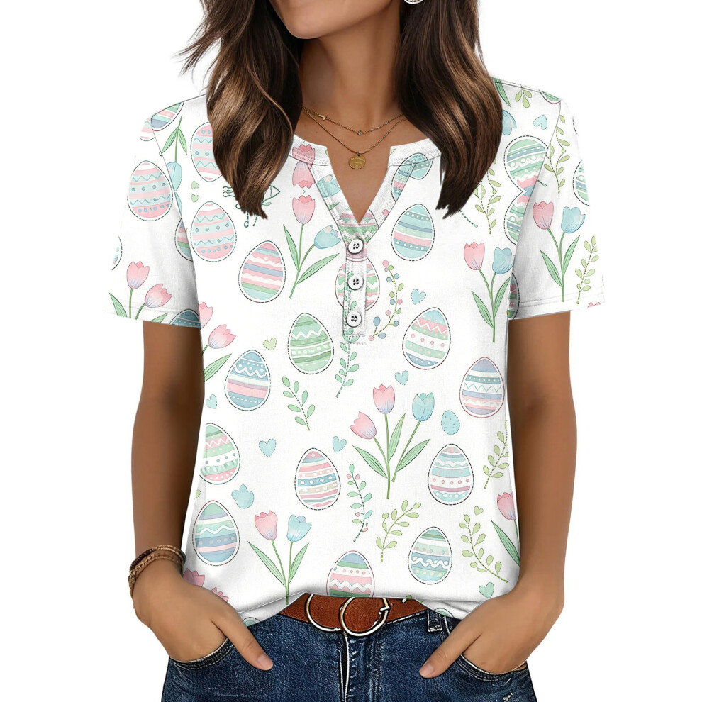 Beige Women's Easter Top, Cute Easter Bunny Shirt, Casual- L
