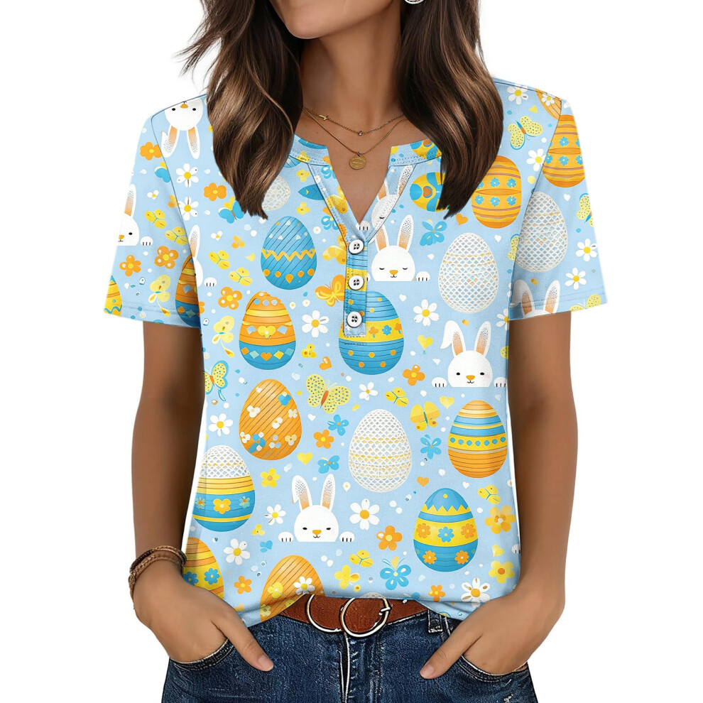 Blue Women's Easter Top, Cute Easter Bunny Shirt, Casual- M