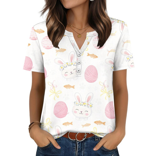 Women's Easter Top, Cute Easter Bunny Shirt, Casual-Beige M