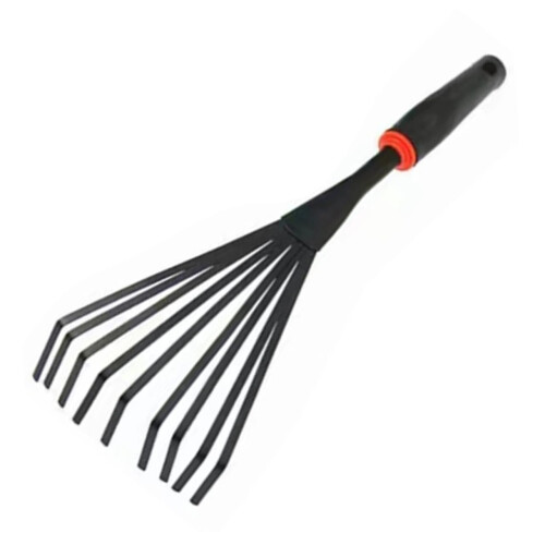 Garden Hand Rake Ergonomic Grip Durable Iron Frame Lightweight Tool for Camping Landscaping