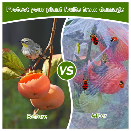 Garden Bird Netting for Fruit Tree Protection 2PC 6.23x5.58FT Reusable PE Mesh with Zipper and Drawstring 2