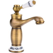 Vintage Brass Bathroom Faucet Single Lever Basin Mixer Tap with Ceramic Handle and Durable Brass Body